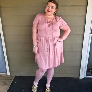 Forever 21 Plus Blush Pink Lace-Up Casual Dress 2X